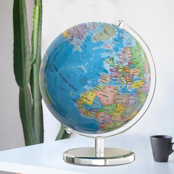World Globe with Heavy Metal Base, HD Map Details, LED Lamp