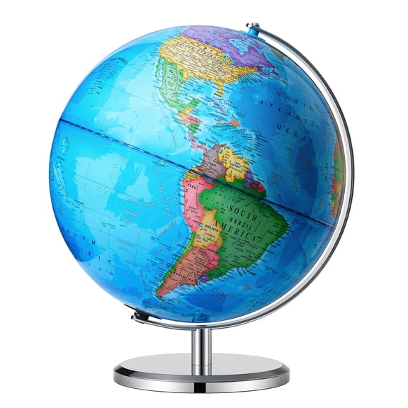 World Globe with Metal Stand, HD Map for Learning & Decor