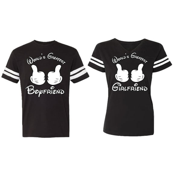 World Greatest Boy & Girlfriend Matching Couple Cotton Jerseys (Men Black / Women Black) (Men L / Women XL)