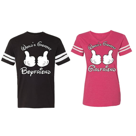 World Greatest Boy & Girlfriend Matching Couple Cotton Jerseys (Men Black / Women Pink) (Men XL / Women S)