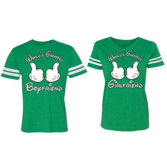 World Greatest Boy & Girlfriend Matching Couple Cotton Jerseys (Men Green / Women Green) (Men S / Women XXL)