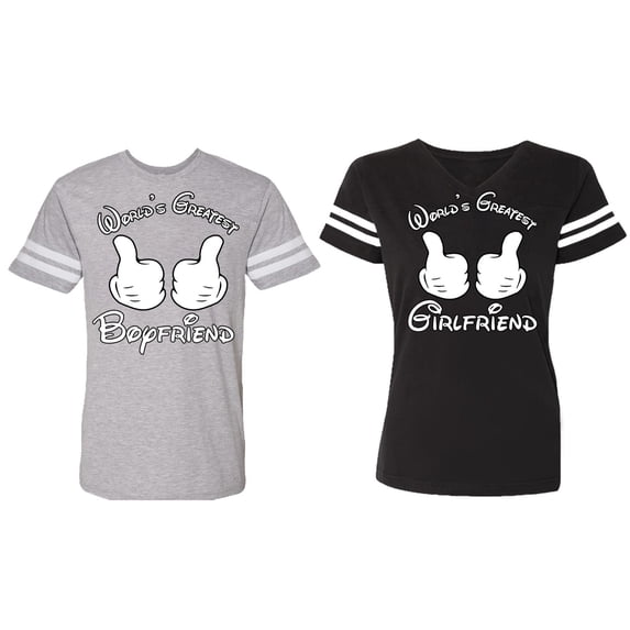 World Greatest Boy & Girlfriend Matching Couple Cotton Jerseys (Men Heather / Women Black) (Men L / Women XL)