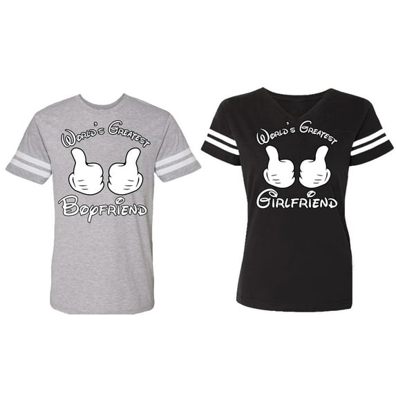 World Greatest Boy & Girlfriend Matching Couple Cotton Jerseys (Men Heather / Women Black) (Men M / Women L)