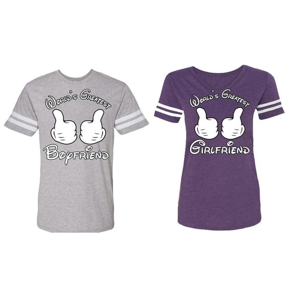 World Greatest Boy & Girlfriend Matching Couple Cotton Jerseys (Men Heather / Women Purple) (Men XXL / Women S)