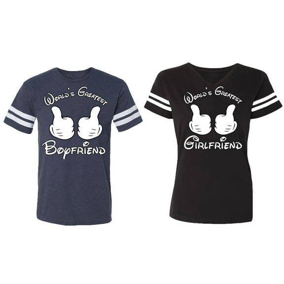 World Greatest Boy & Girlfriend Matching Couple Cotton Jerseys (Men Navy / Women Black) (Men XL / Women S)