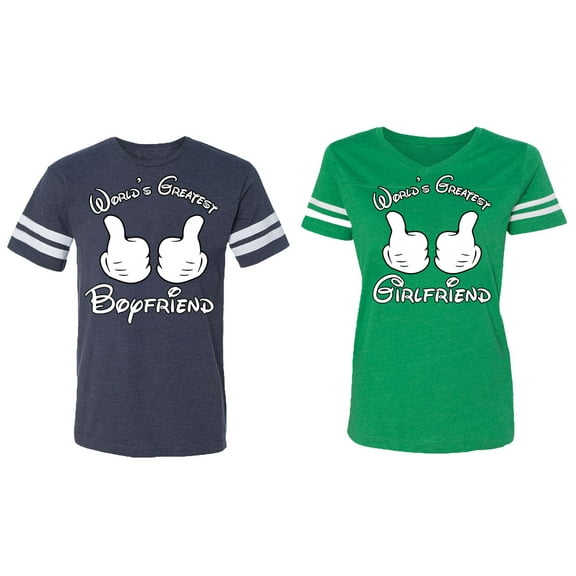 World Greatest Boy & Girlfriend Matching Couple Cotton Jerseys (Men Navy / Women Green) (Men S / Women XXL)