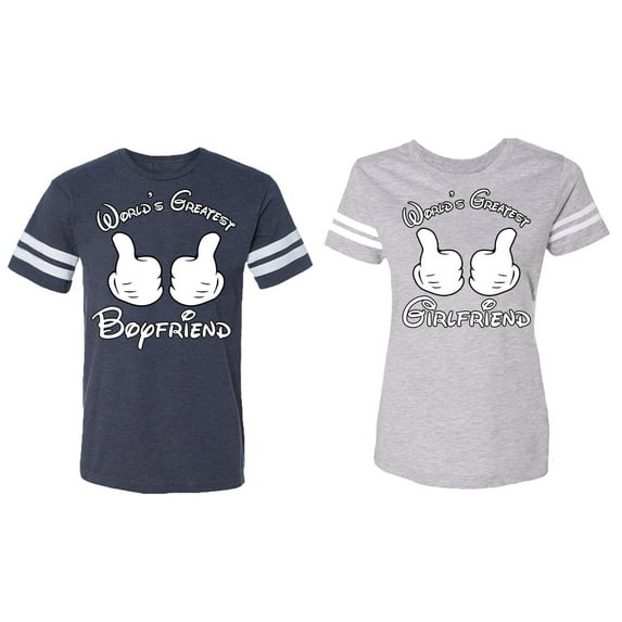 World Greatest Boy & Girlfriend Matching Couple Cotton Jerseys (Men Navy / Women Heather) (Men XL / Women XL)