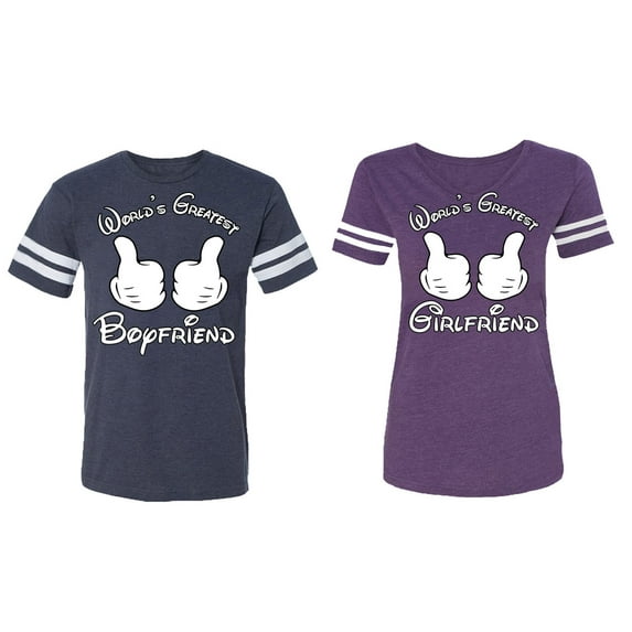 World Greatest Boy & Girlfriend Matching Couple Cotton Jerseys (Men Navy / Women Purple) (Men S / Women XL)