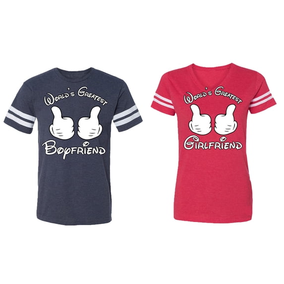 World Greatest Boy & Girlfriend Matching Couple Cotton Jerseys (Men Navy / Women Red) (Men XL / Women XXL)