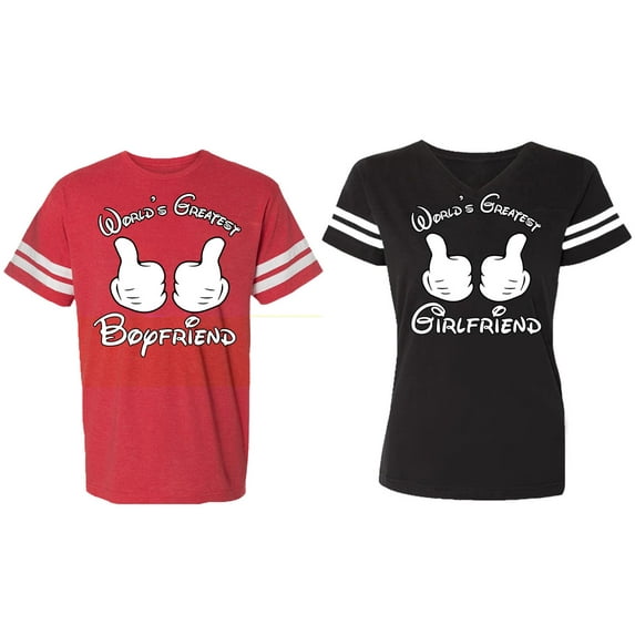 World Greatest Boy & Girlfriend Matching Couple Cotton Jerseys (Men Red / Women Black) (Men M / Women M)