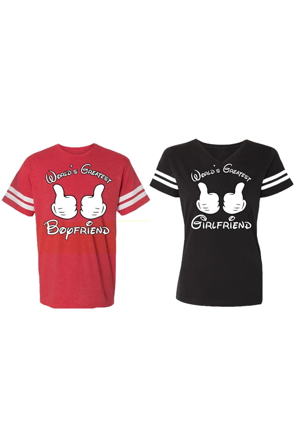 World Greatest Boy & Girlfriend Matching Couple Cotton Jerseys (Men Red / Women Black) (Men S / Women S)