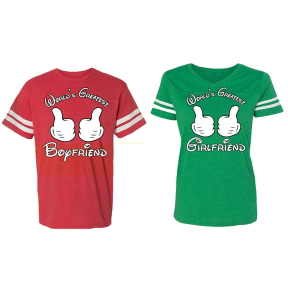 World Greatest Boy & Girlfriend Matching Couple Cotton Jerseys (Men Red / Women Green) (Men XL / Women S)