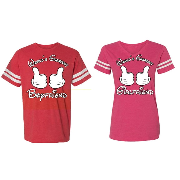 World Greatest Boy & Girlfriend Matching Couple Cotton Jerseys (Men Red / Women Pink) (Men S / Women XXL)