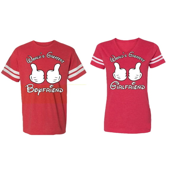 World Greatest Boy & Girlfriend Matching Couple Cotton Jerseys (Men Red / Women Red) (Men L / Women XXL)