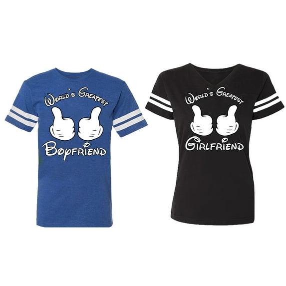 World Greatest Boy & Girlfriend Matching Couple Cotton Jerseys (Men Royal / Women Black) (Men S / Women S)