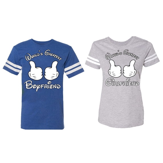 World Greatest Boy & Girlfriend Matching Couple Cotton Jerseys (Men Royal / Women Heather) (Men XXL / Women L)