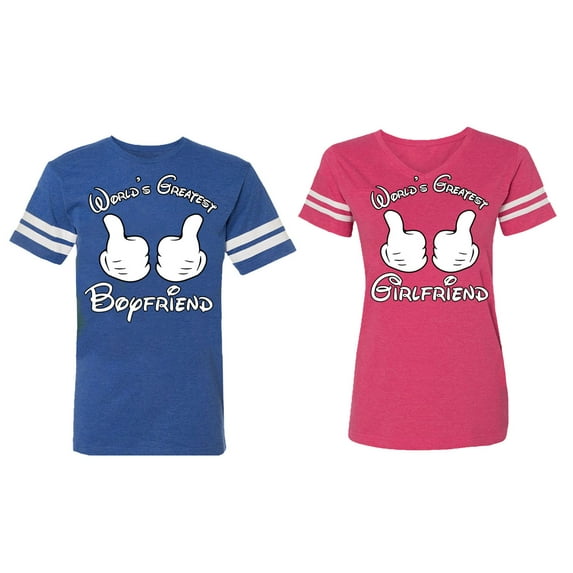World Greatest Boy & Girlfriend Matching Couple Cotton Jerseys (Men Royal / Women Pink) (Men XL / Women M)