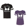 thumbnail image 1 of World Greatest Boy & Girlfriend Unisex Couple Matching Cotton Jersey style T-Shirt Contrasting stripes on sleeves (Men Black / Women Purple) (Men M / Women L), 1 of 3