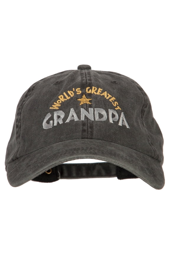World Greatest Grandpa Embroidered Washed Cotton Twill Cap - Black OSFM