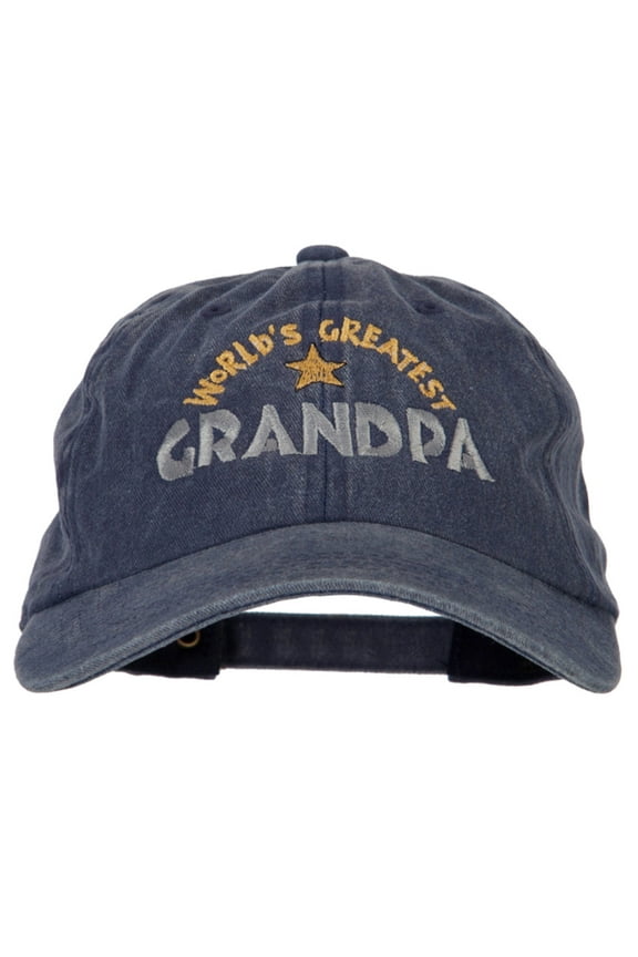 World Greatest Grandpa Embroidered Washed Cotton Twill Cap - Navy OSFM