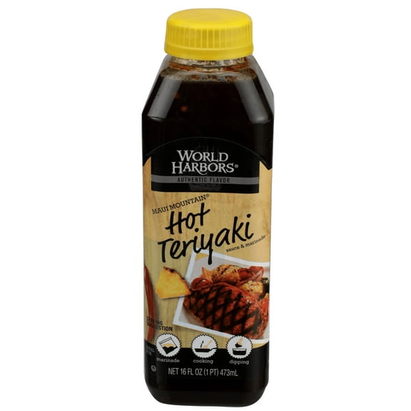 World Harbors Maui Mountain Hot Teriyaki Sauce & Marinade 16 Oz Squeeze (Pack of 6)