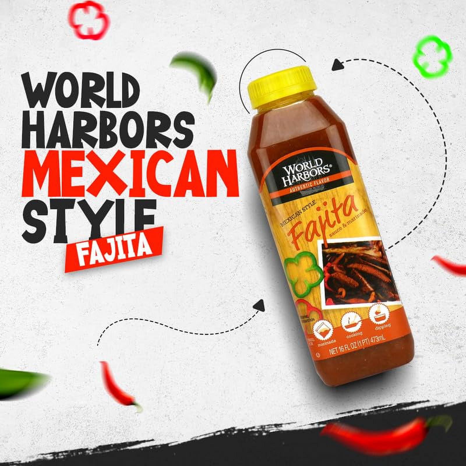 World Harbors Mexican Style Fajita Marinade, 16fl. oz. plastic bottles