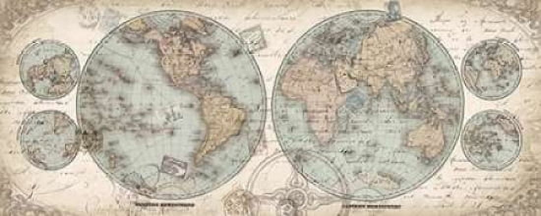World Hemispheres Panel Canvas Art - Tre Sorelle Studios (24 x 48)