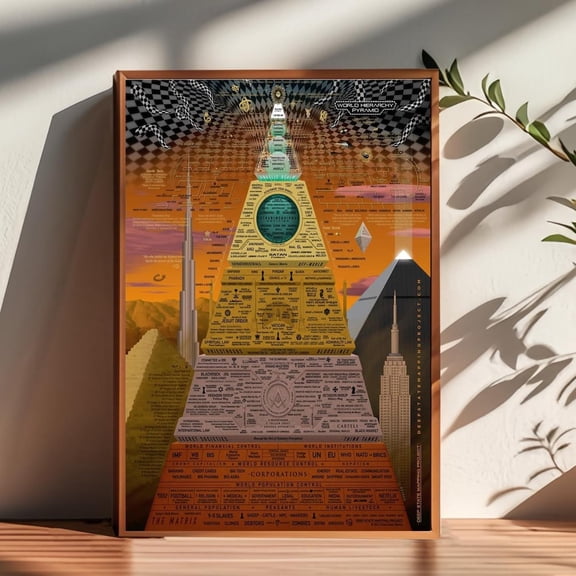 World Hierarchy Pyramid Conspiracy Chart Poster, Unframed Paper Poster 8x10in