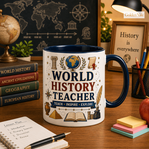 World History Teacher Mug, Classroom Coffee Cup Gift for History Educators