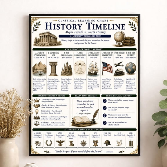 World History Timeline Wall Art Print, Unframed Paper Poster 8x10in