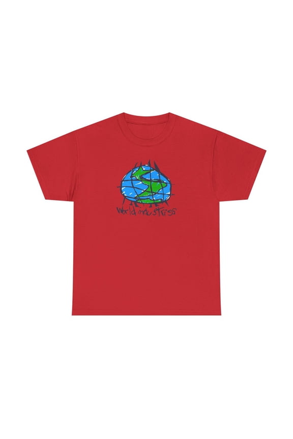 World Industries Globe Sketch Classic Skateboarding 90s Design Print T Shirt Tee - Red / 5XL