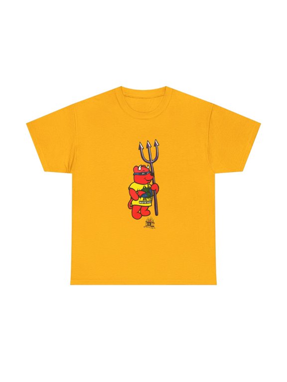 World Industries Red Devil Bear Skate Skateboarding 90s Design T Shirt Tee - Gold / XL