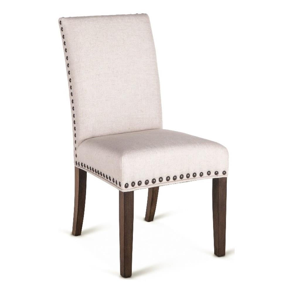 Off-White Linen Upholstered Side Chair with Teak Wood Legs