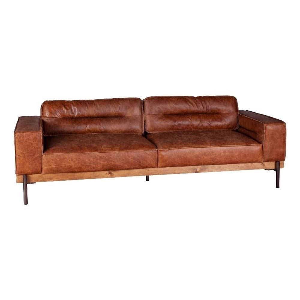 Chiavari Vintage Cognac Leather Sofa with Oak Base