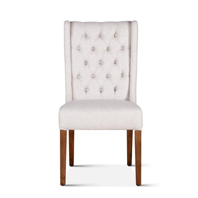 Chloe Off-White Linen Upholstered Side Chair with Teak Legs