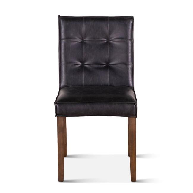 Black Eco-Friendly Leather Upholstered Side Chair with Dark Brown Wood Legs