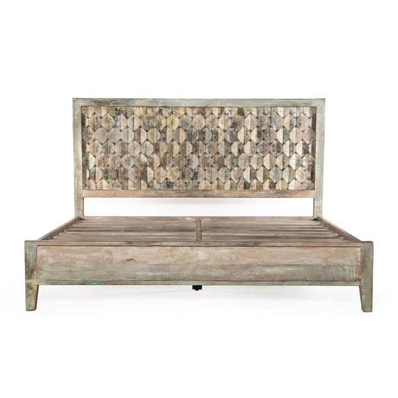 World Interiors ZWCDBPBK Cordoba Vintage Reclaimed Teak Bed, Teal - King Size