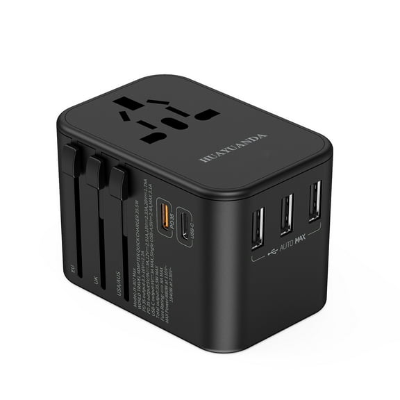 World International Travel Plug Adapter, Universal Travel Adapter Powerful 35.5W with Pd, QC 3.0 Dual USB-C Power, 3 USB Ports, All-in-one Worldwide Essentials Wall Charger for 200+ Countries