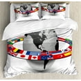 thumbnail image 1 of World King Size Duvet Cover Set, Earth Planet with Orbit made from National Flags International Composition Countries, Decorative 3 Piece Bedding Set with 2 Pillow Shams, Multicolor, by Ambesonne, 1 of 3