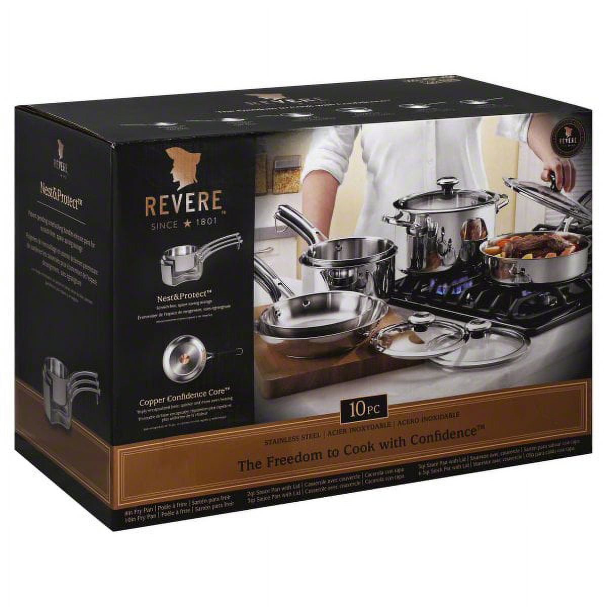 Revere Cookware World Kitchen Stainless Steel Copper-Clad Bottom 7-Piece  Set 