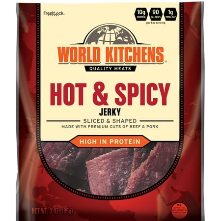 World Kitchens Jerky, Protein Snack, Hot & Spicy, 3oz
