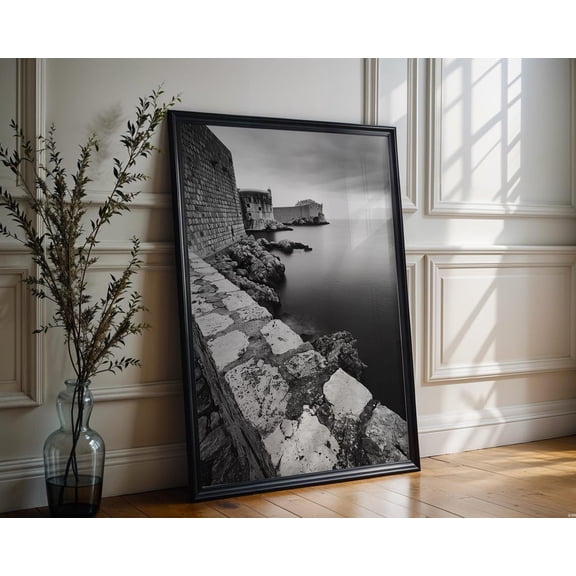 World Landmark Fort Bokar Dubrovnik Print Black and White Croatia Wall Art
