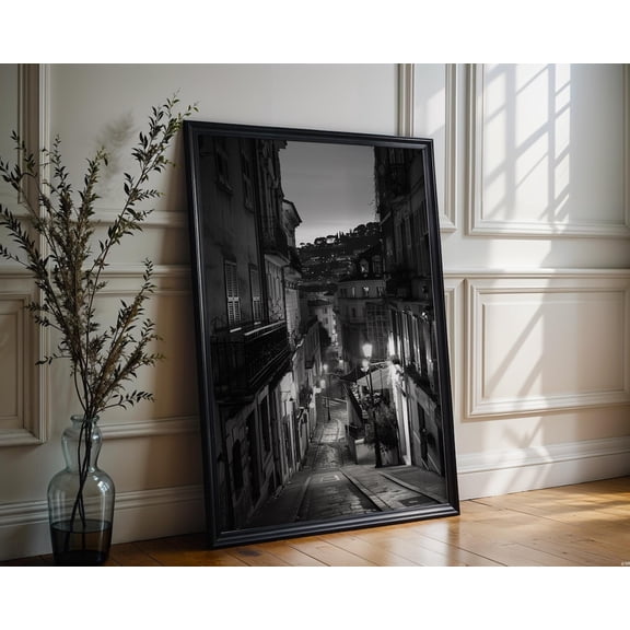 World Landmark French Riviera Print Old Town Street Black and White Photography