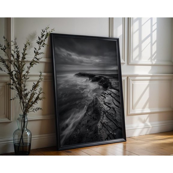 World Landmark Iceland Basalt Coast Print Monochrome Nordic Seascape Art