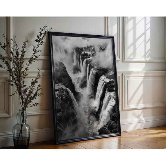World Landmark, Iguazu Falls Photography Poster, Black And White Nature ...