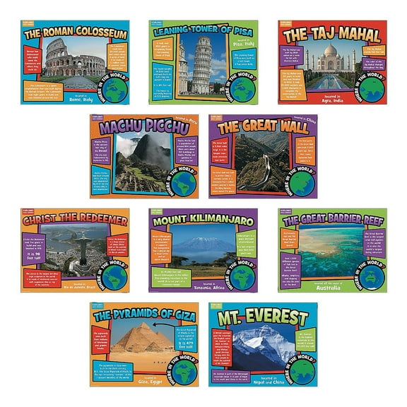 World Landmark Poster Set - Educational - 10 Pieces
