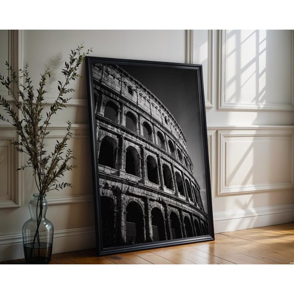 World Landmark Rome Colosseum Photography Print Black and White Ancient Architecture