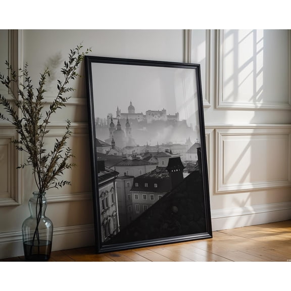 World Landmark Salzburg Skyline Print Black and White European Architecture