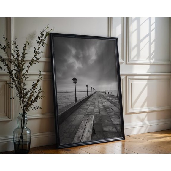 World Landmark Thessaloniki Greece Print Black and White Seaside Promenade Wall Art