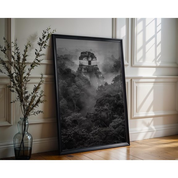 World Landmark, Tikal Temple Black And White Photography, Guatemala Jungle Poster , Poster Print Only